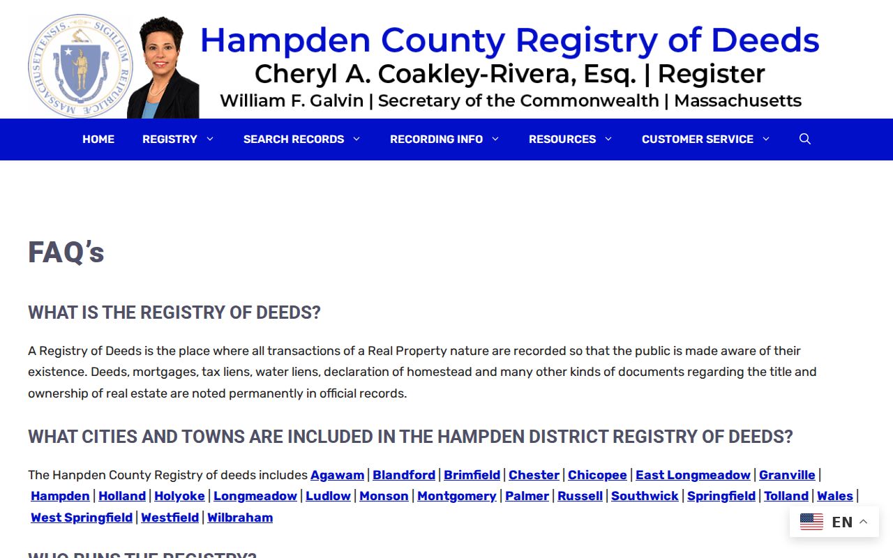 Ludlow previous residents deed search instructions from Hampden Registry