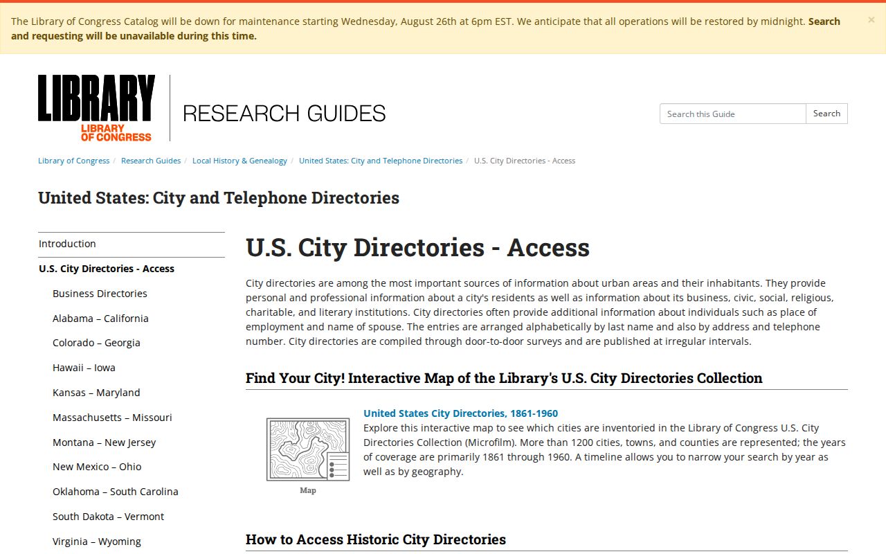 Ludlow city directory surname and street arrangement guidance