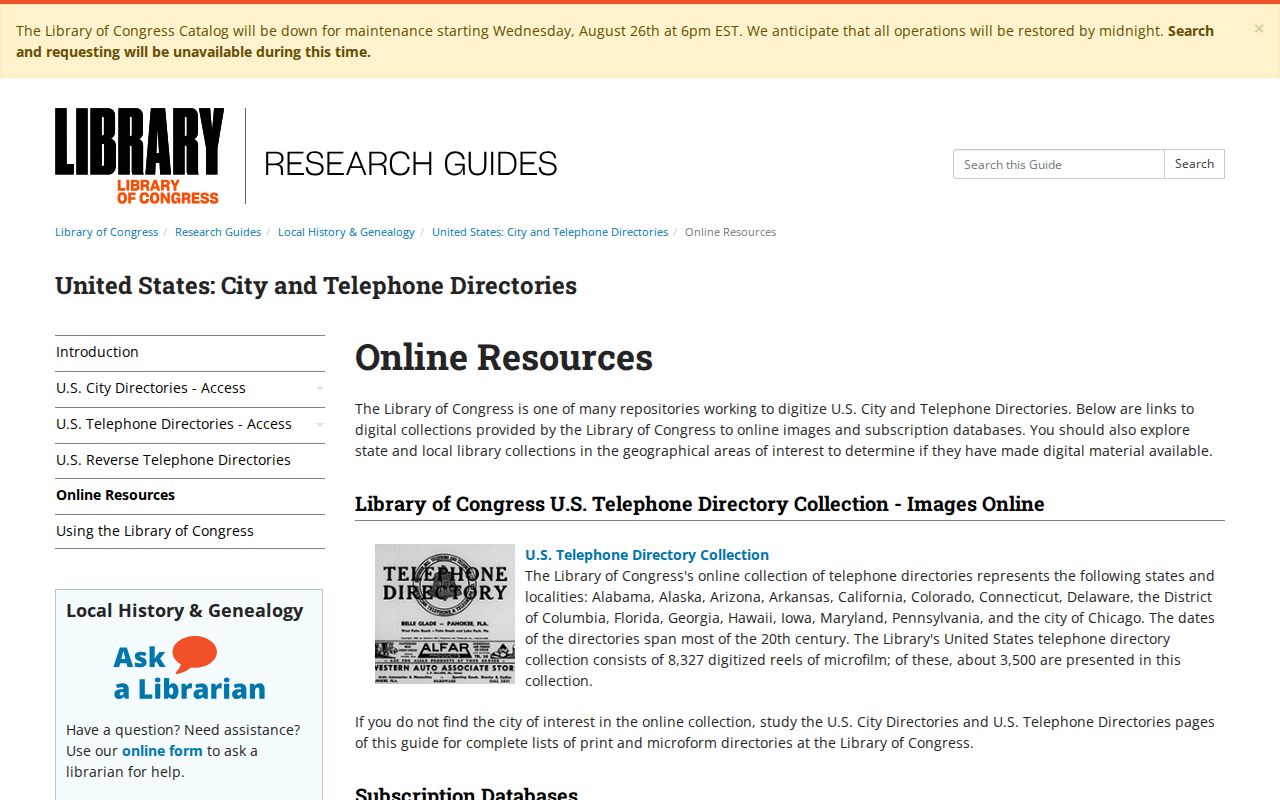 Ludlow city directory digital collection guidance from the Library of Congress